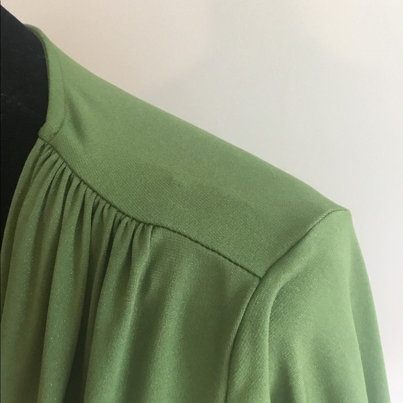Green colored pull-on top with low cut neck with ruching center, long sleeves. - Picture 5 of 6